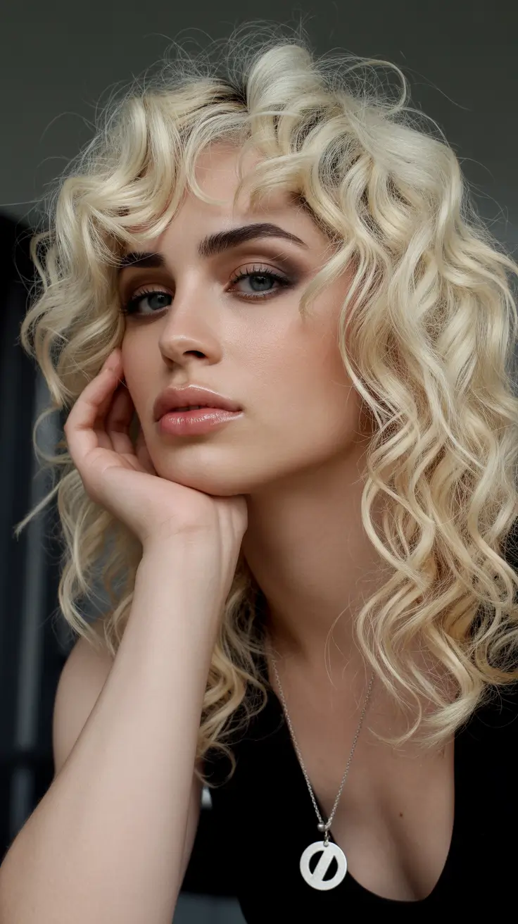 spring hair color for tan skin 2026 Soft Platinum Curls With Retro Energy