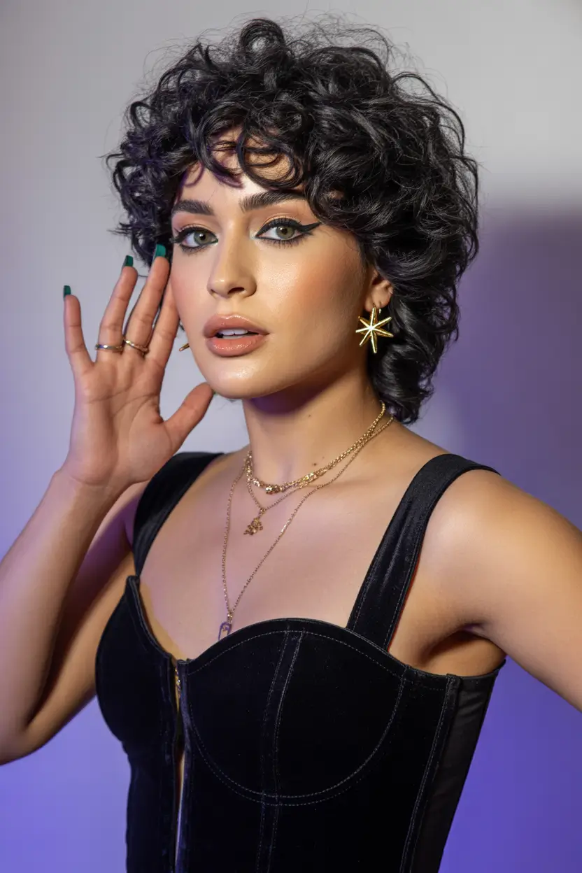 spring hair color for tan skin 2026 Short Dark Curly Chic With Statement Glow