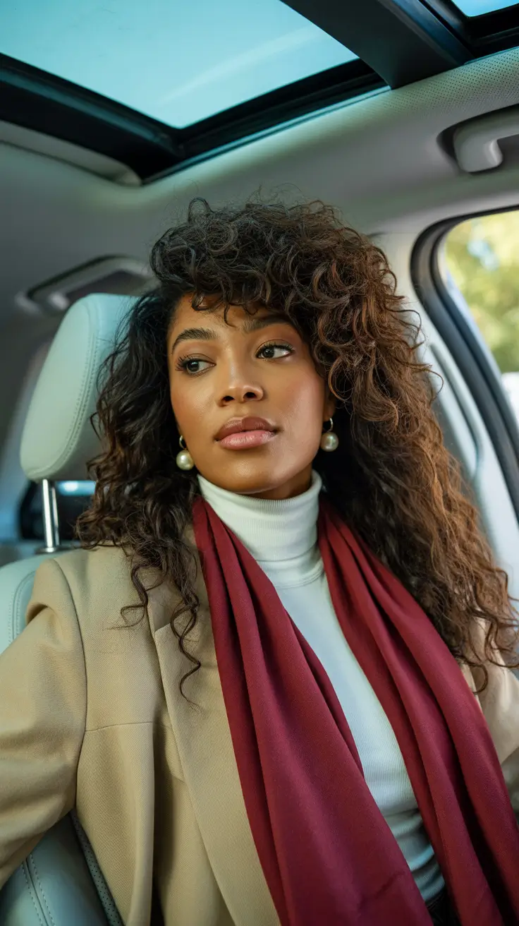 spring hair color for tan skin 2026 Voluminous Chocolate Curls With Warm Depth