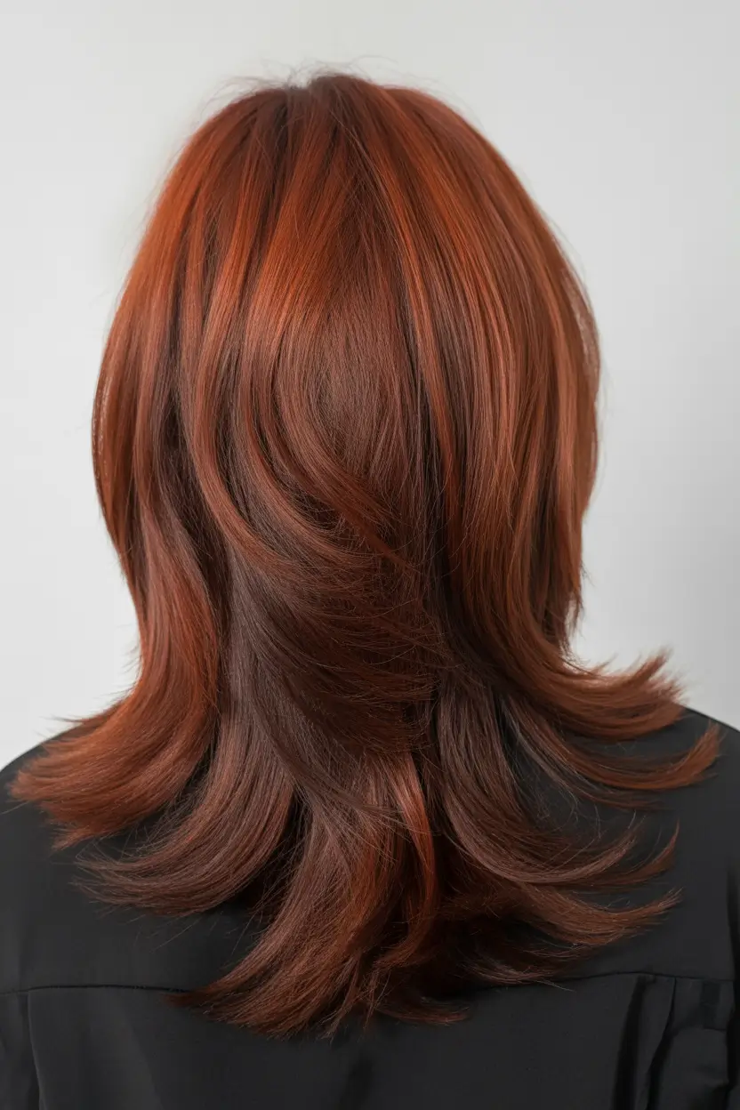spring hair color for tan skin 2026 Rich Auburn Layers With Soft Movement