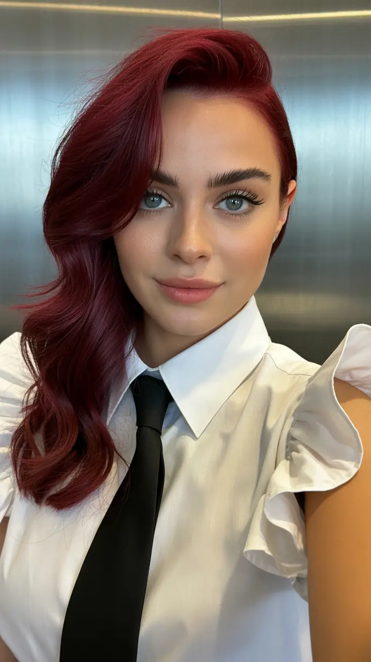 spring hair color for tan skin 2026 Modern Auburn Sweep With Soft Structure