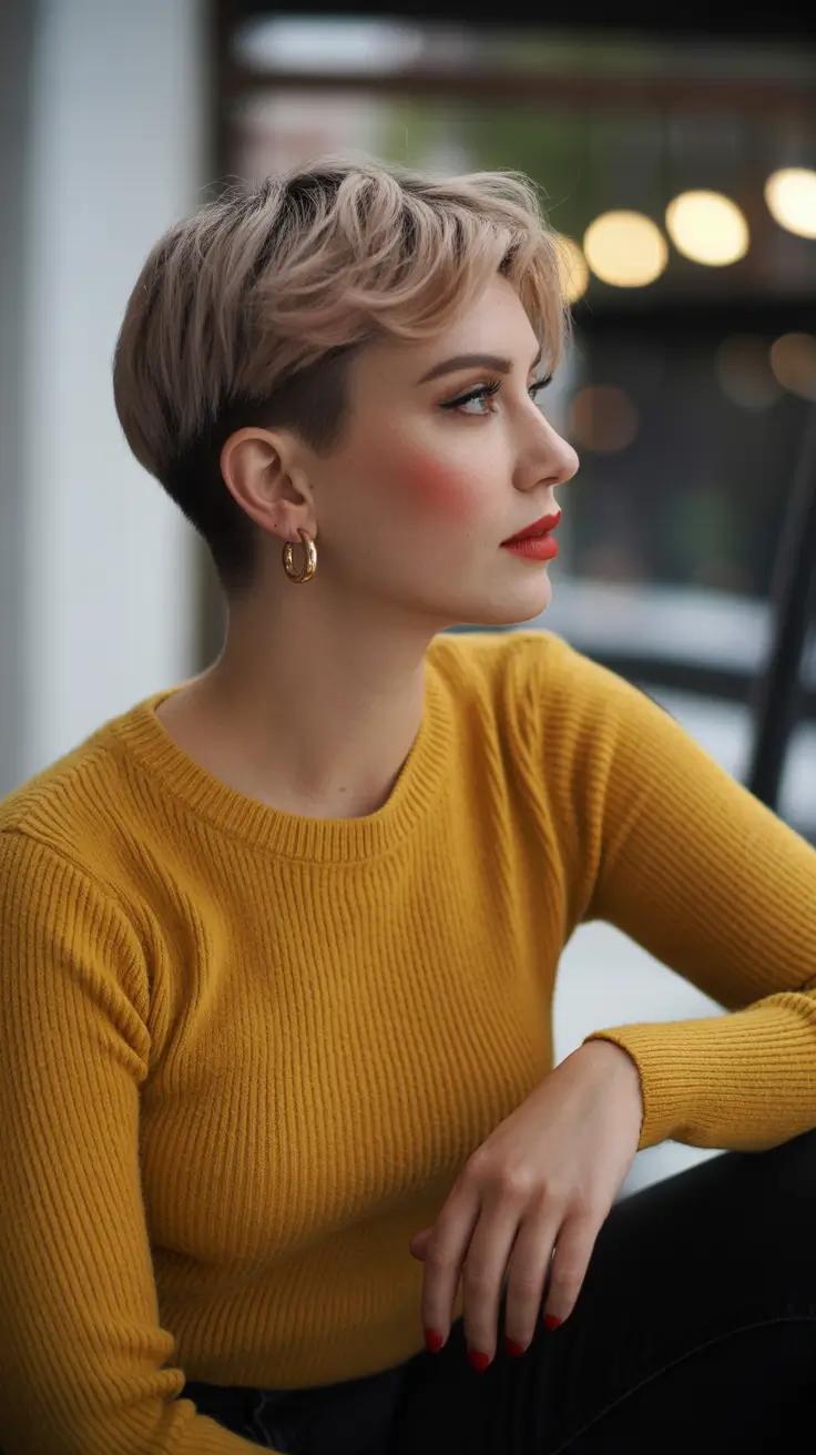 spring hair color trends 2026 Warm Blonde Pixie With Soft Contrast