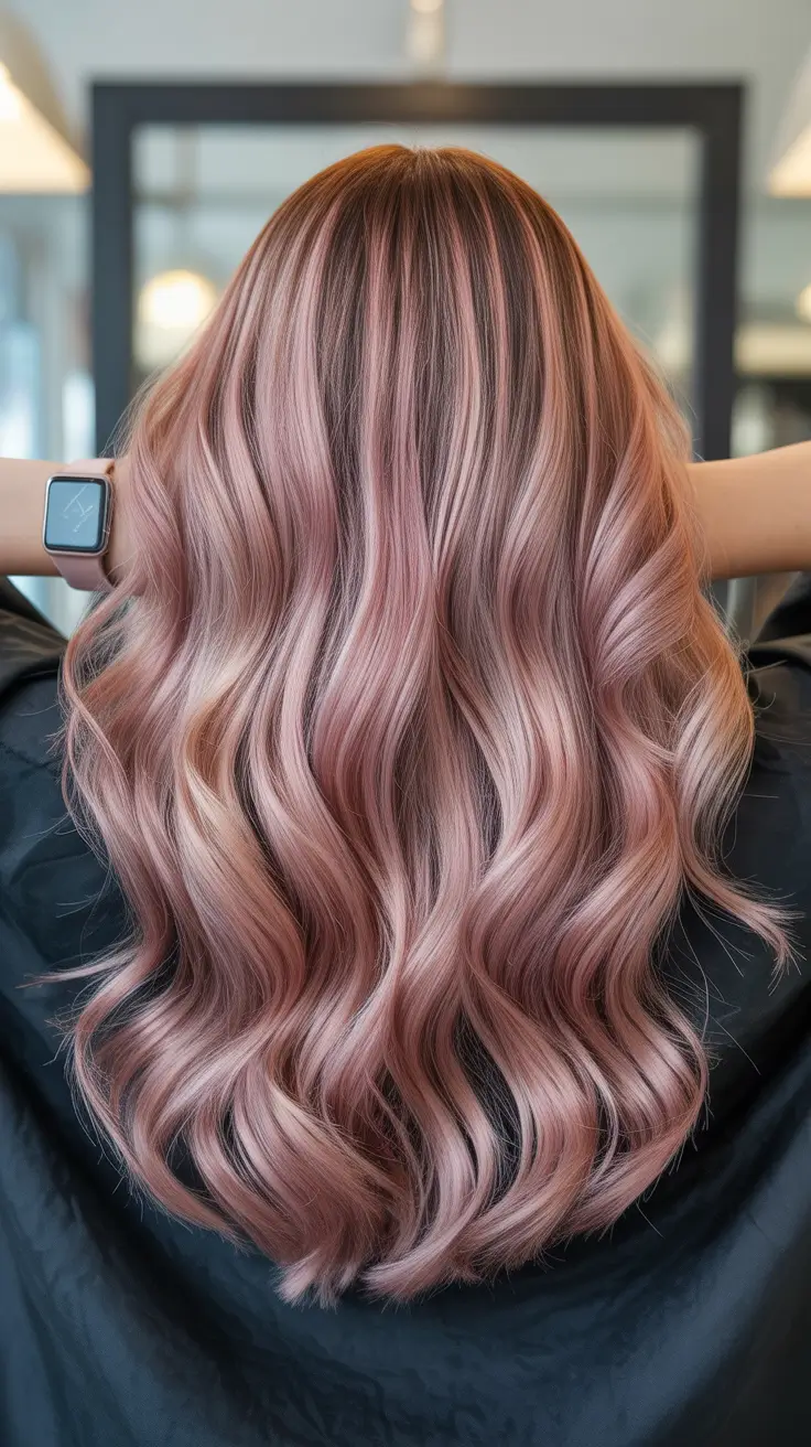 spring hair color trends 2026 Rose Tinted Medium Length Waves