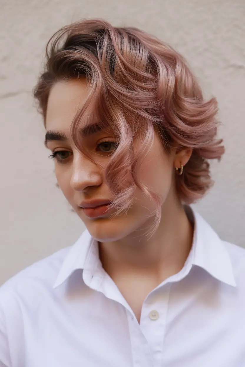 spring hair color trends 2026 Soft Pink Short Cut With Texture