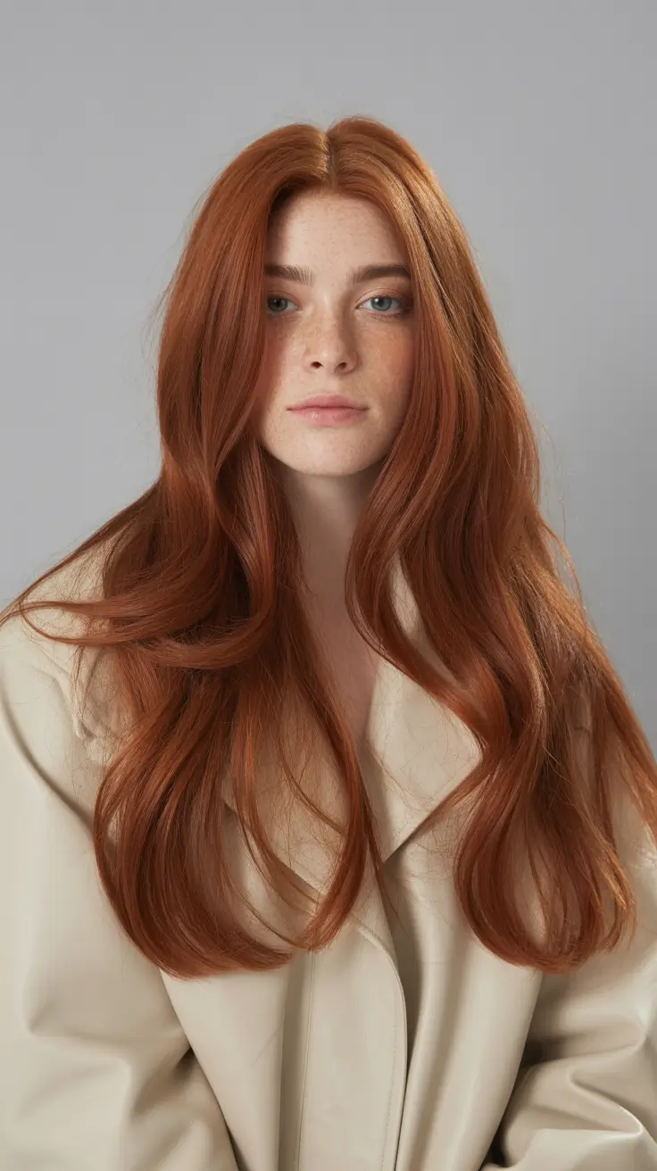 spring hair color warm skin tone 2026 Classic Copper with Clean Length