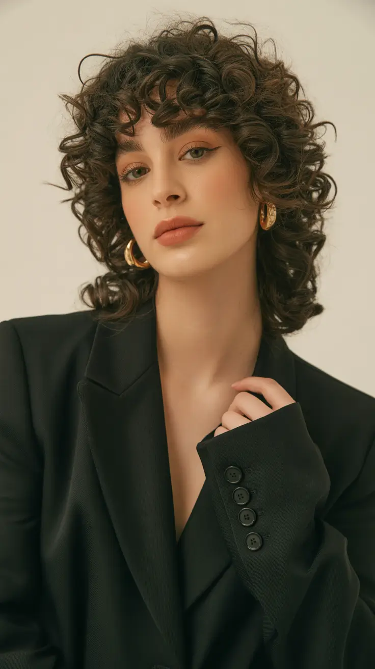 spring hair color warm skin tone 2026 Warm Brunette Curls with Soft Depth