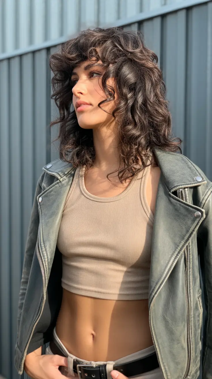 spring hair color warm skin tone 2026 Textured Espresso Curls With Urban Edge