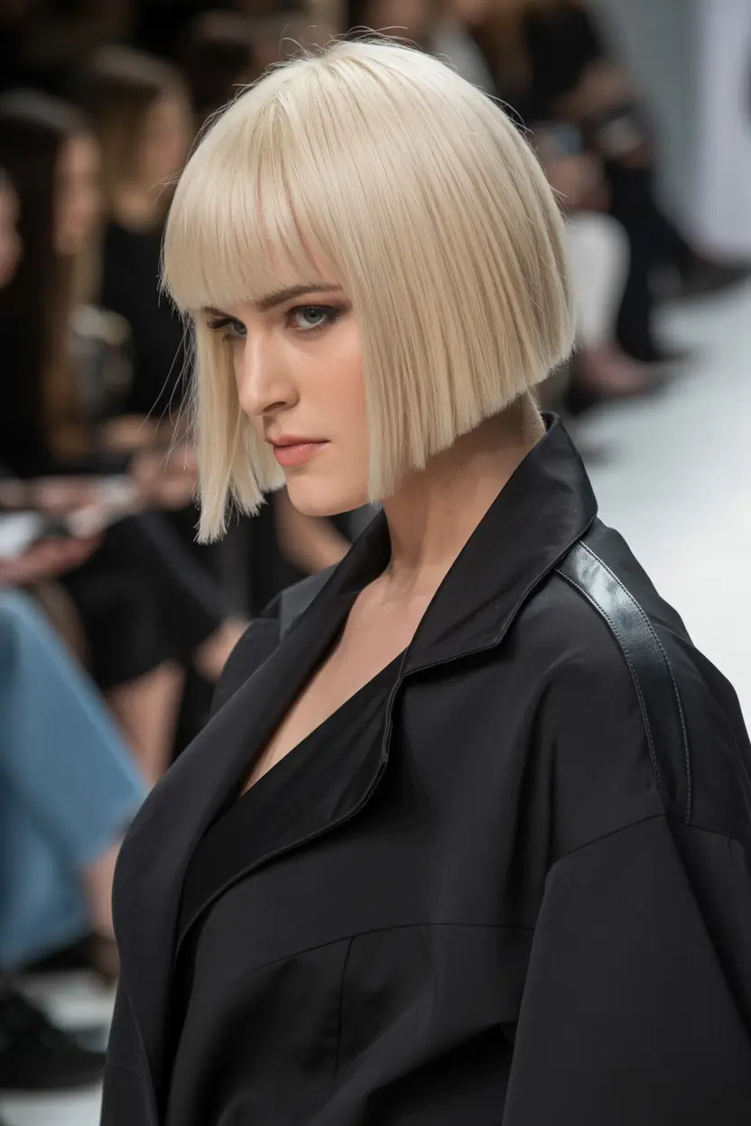 Spring Haircuts for Chubby Faces 2026 Sharp Blunt Short Bob with Full Fringe