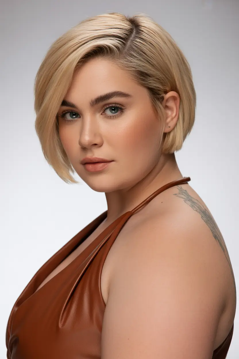 Spring Haircuts for Chubby Faces 2026 Sleek Asymmetrical Lob with Deep Side Sweep
