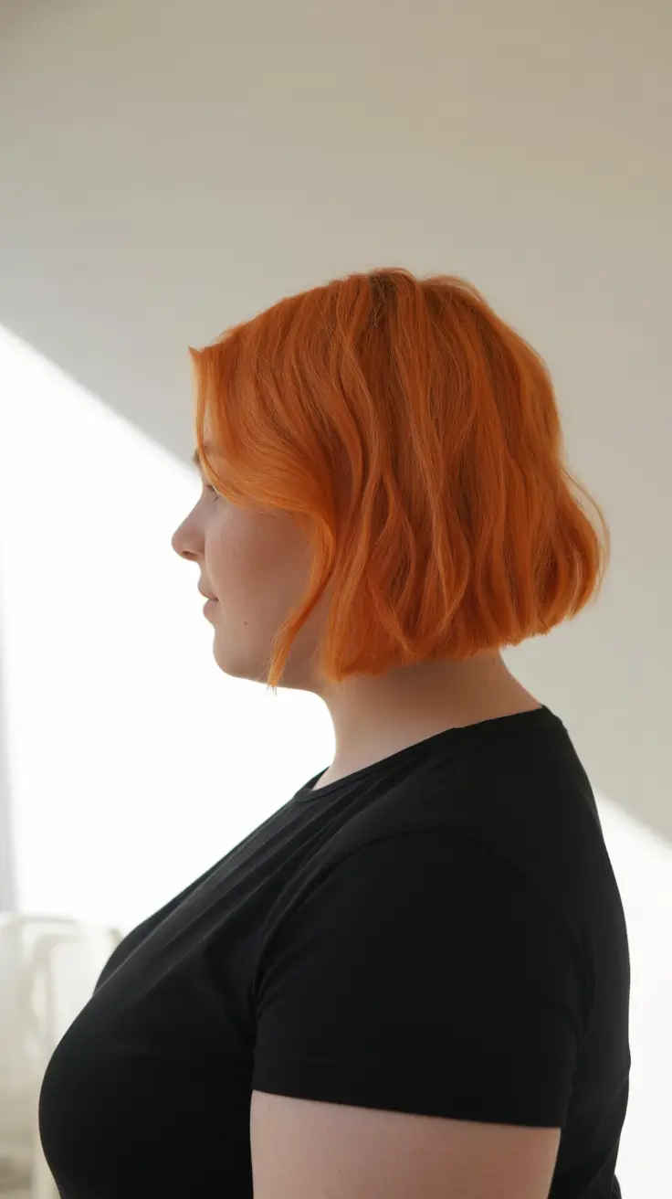 Spring Haircuts for Chubby Faces 2026 Vibrant Orange Blunt Short Bob