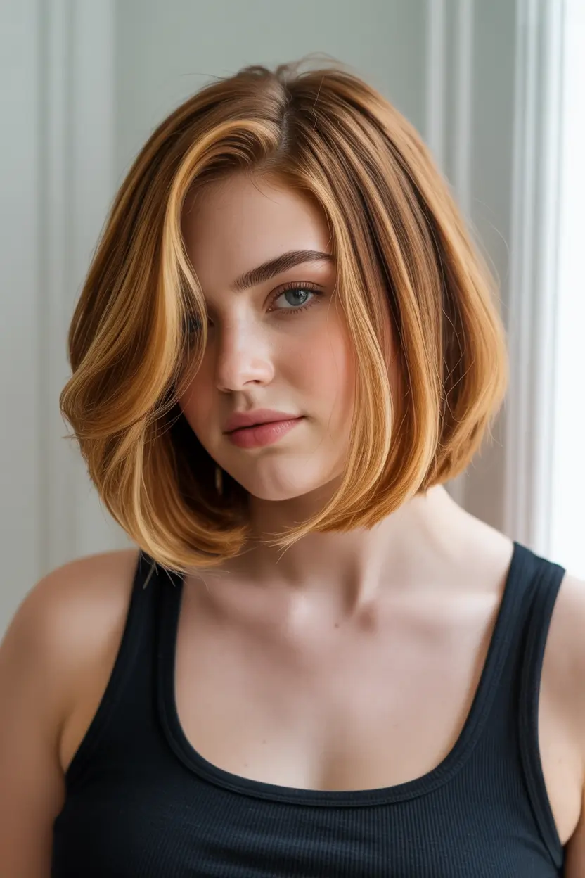 Spring Haircuts for Chubby Faces 2026 Honey Layered Medium Length Lob