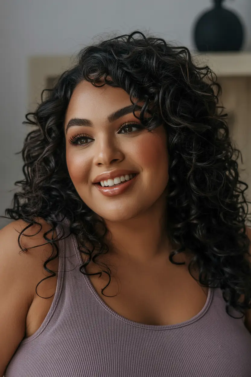 Spring Haircuts for Chubby Faces 2026 Soft Curly Medium Length Volume