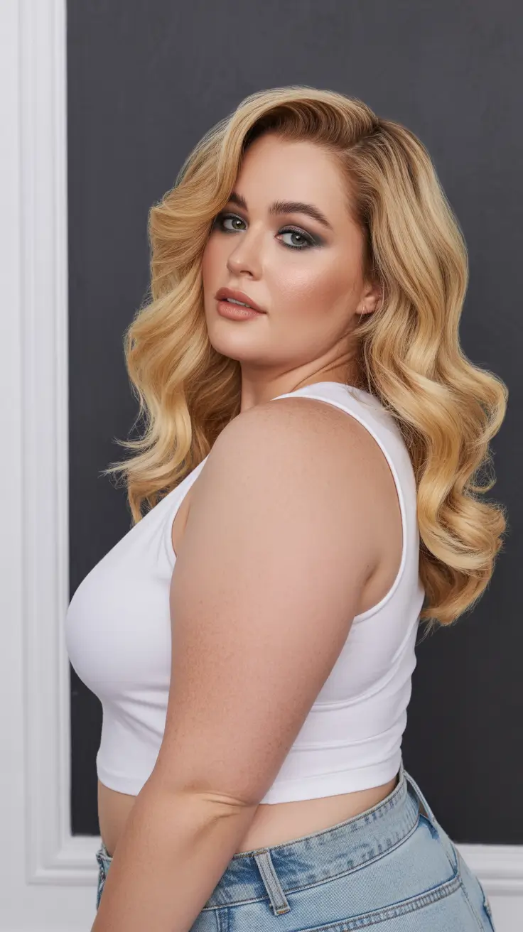 Spring Haircuts for Chubby Faces 2026 Glamorous Long Layered Blonde Waves