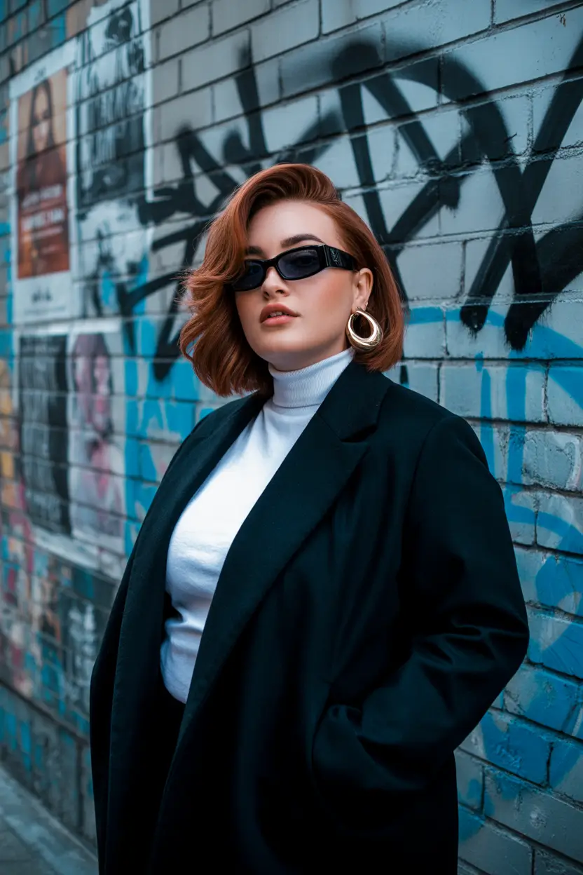 Spring Haircuts for Chubby Faces 2026 Sleek Copper Short Bob with Deep Side Part