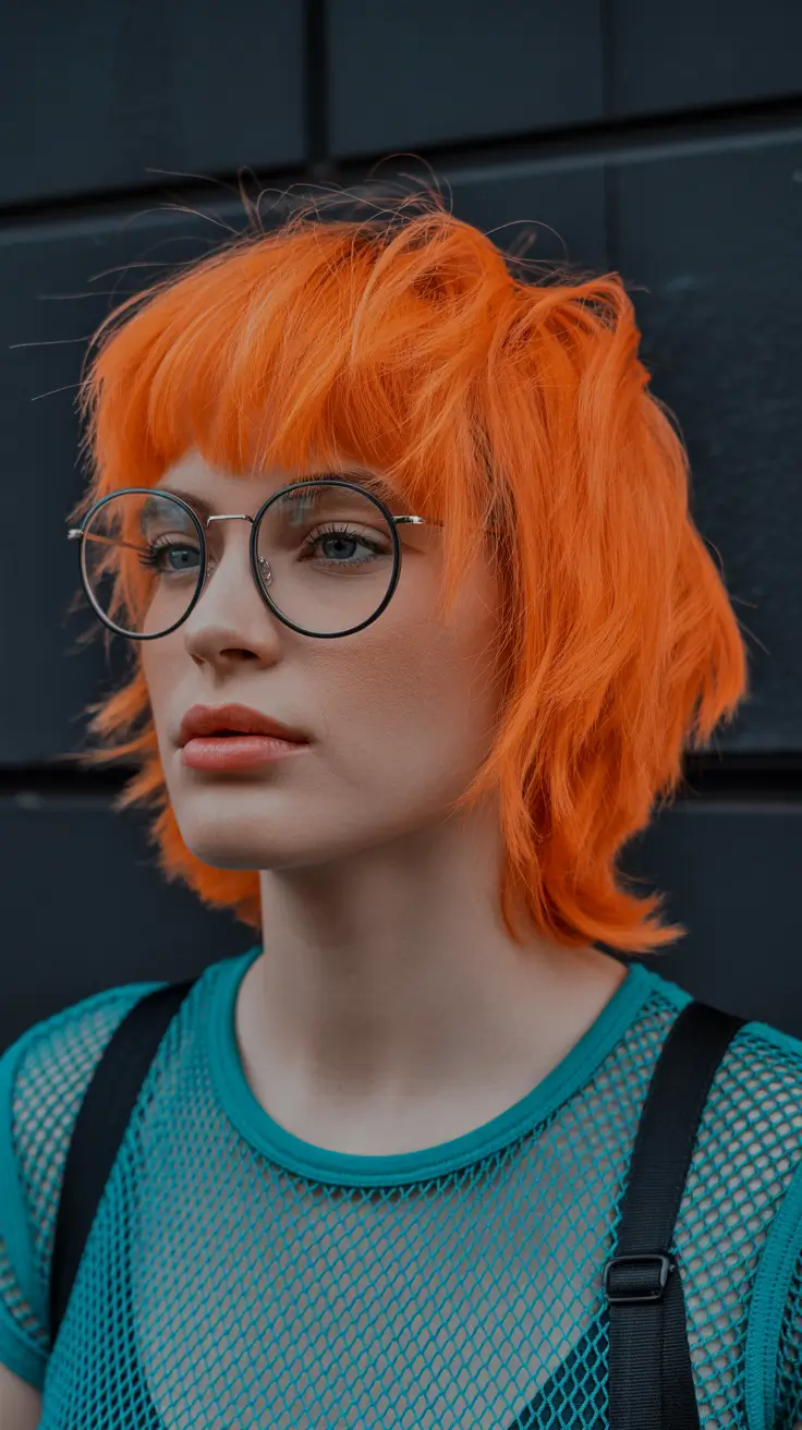 spring Haircuts for square Face Shape 2026 Textured Tangerine Shag With Micro Fringe