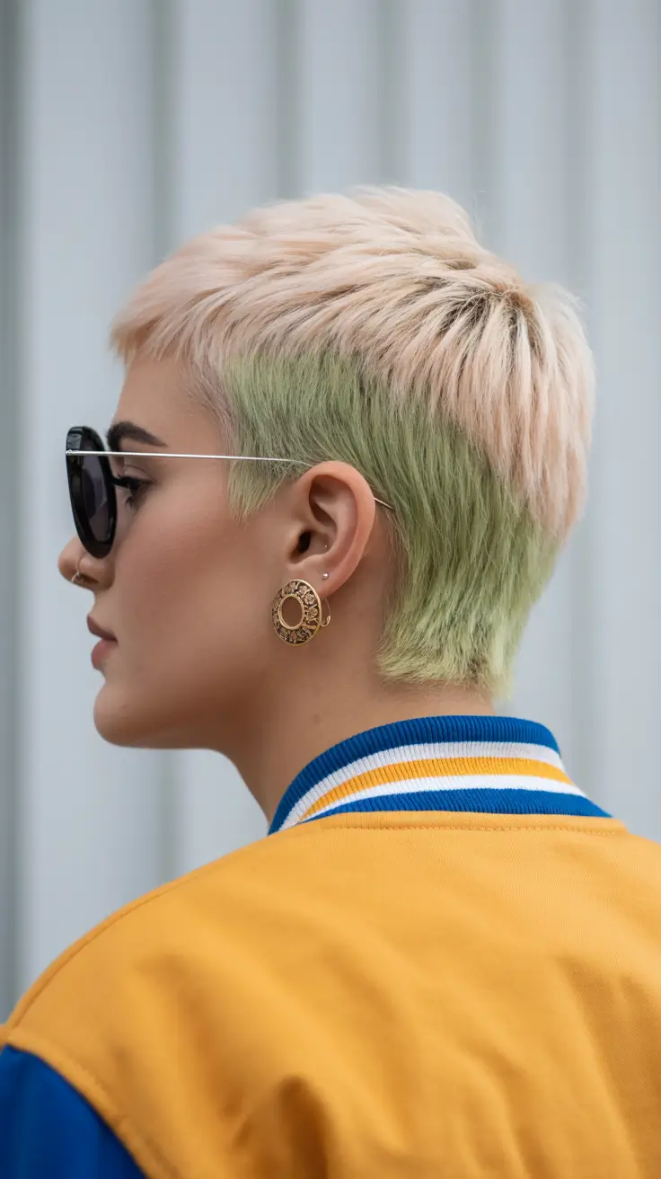 spring Haircuts for square Face Shape 2026 Feathered Pixie With Mint Undercut