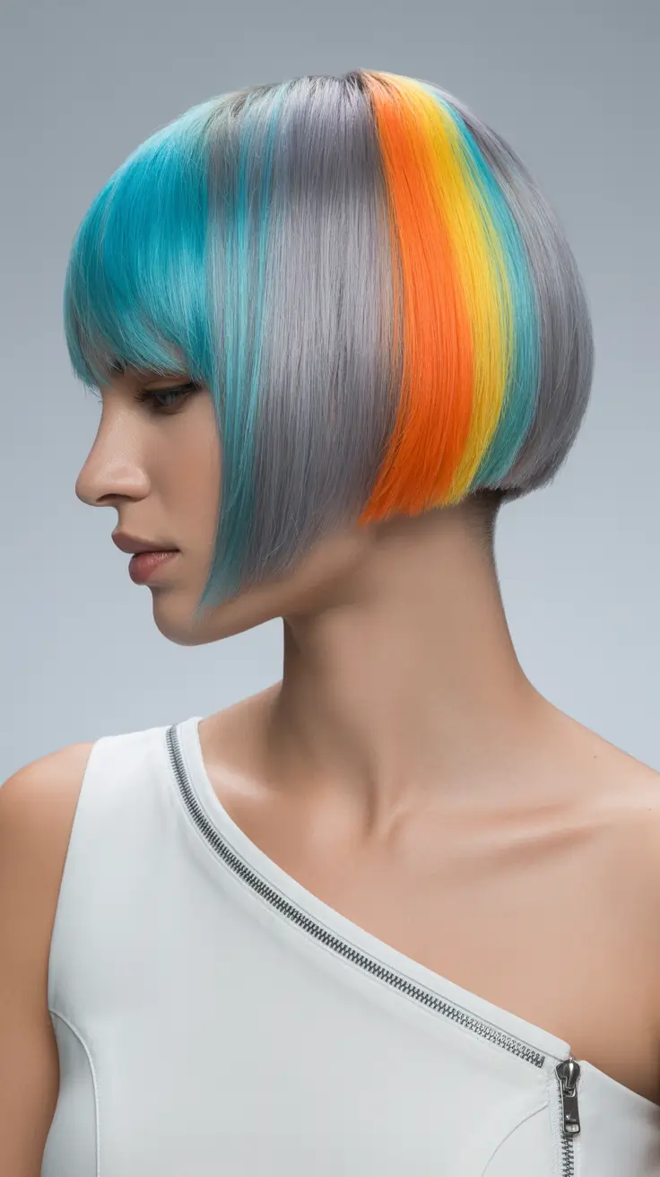 spring Haircuts for square Face Shape 2026 Sleek Graphic Bob With Rainbow Panel