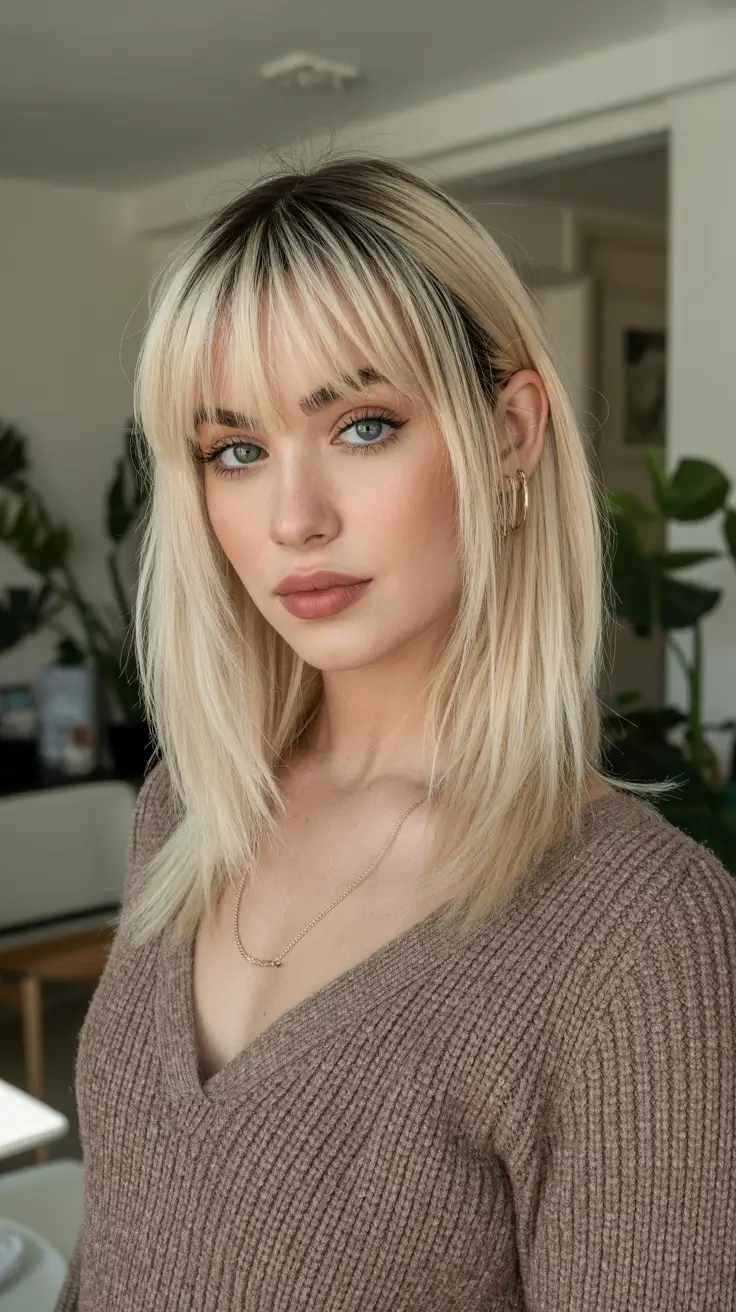 spring Haircuts for square Face Shape 2026 Collarbone Blonde With Wispy Curtain Bangs