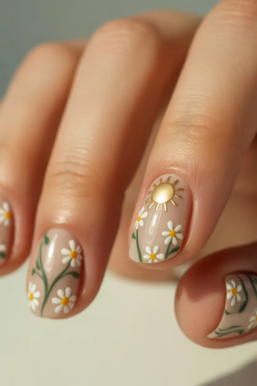 spring nail colors 2026 Golden Sun And Daisy Garden Nails