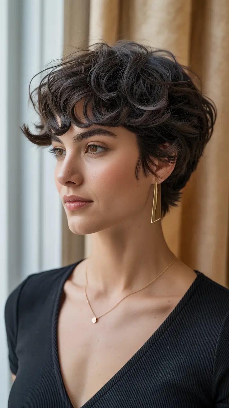 spring short Hairstyles 2026 Soft Brunette Textured Pixie