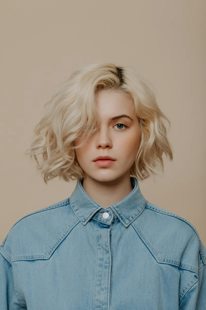 spring short Hairstyles 2026 Soft Blonde Wavy Bob with Side Sweep