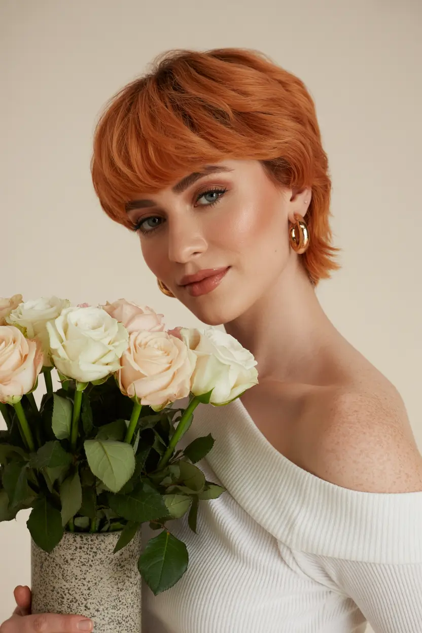 spring short Hairstyles 2026 Soft Copper Layered Pixie