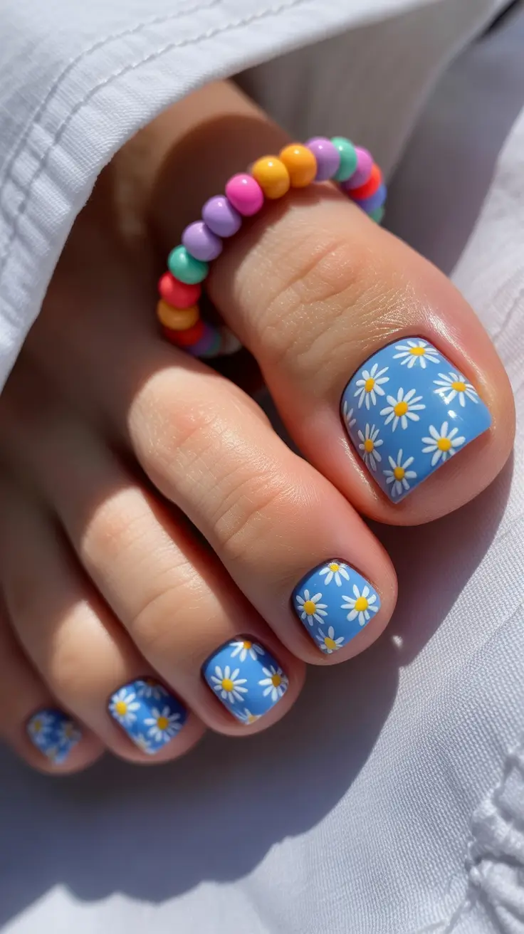 best spring toe nail color 2026 Sky Blue Daisy Pedicure Inspired By Spring Mornings