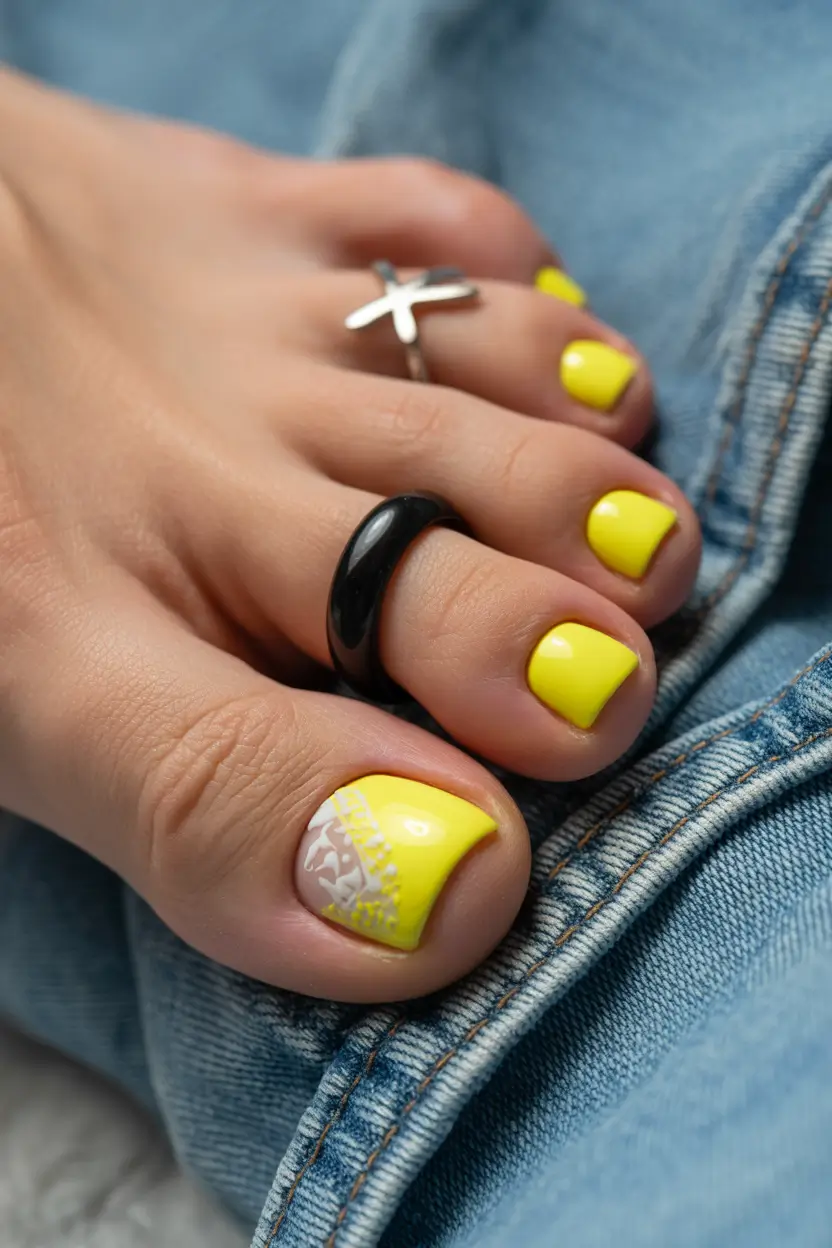 best spring toe nail color 2026 Sunny Yellow Minimalism - A Cheerful Pedicure That Feels Effortlessly Cute