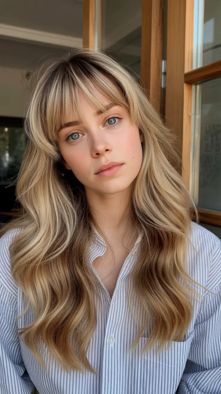 spring bangs hairstyle 2026 Natural Waves with Wispy Micro Bangs