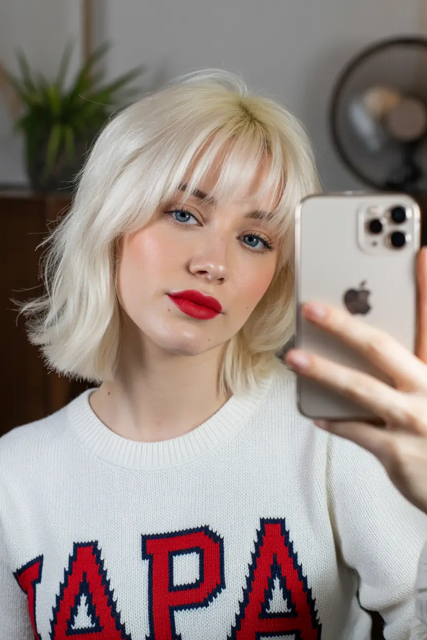 spring bangs hairstyle 2026 Platinum Bob with Soft Straight Bangs