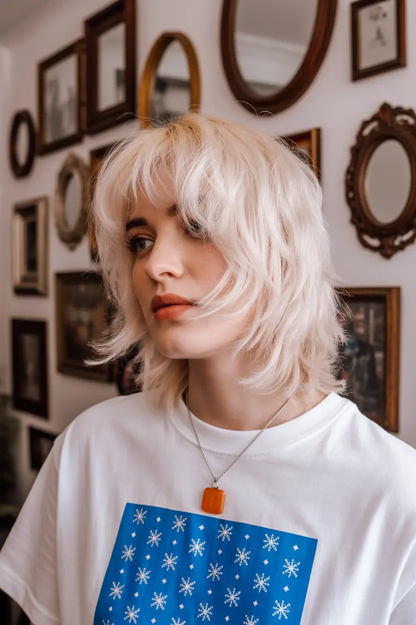 spring bangs hairstyle 2026 Soft Shaggy Bob with Wispy Fringe