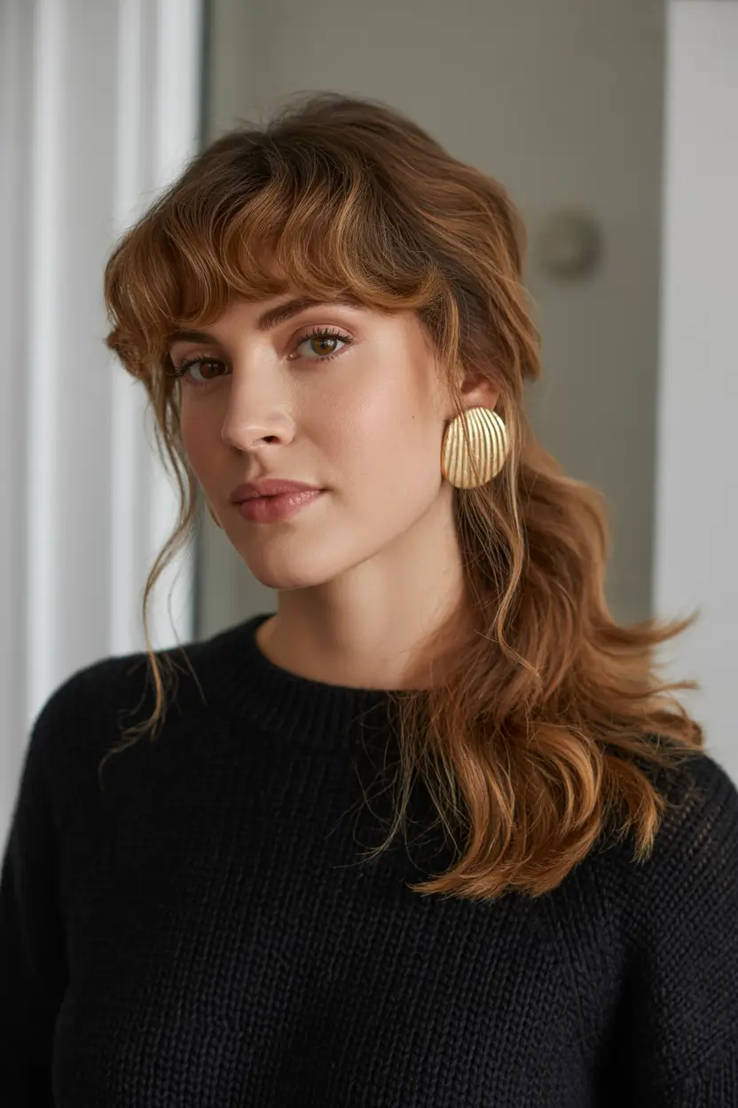 spring bangs hairstyle 2026 Soft Ponytail with Curly Fringe