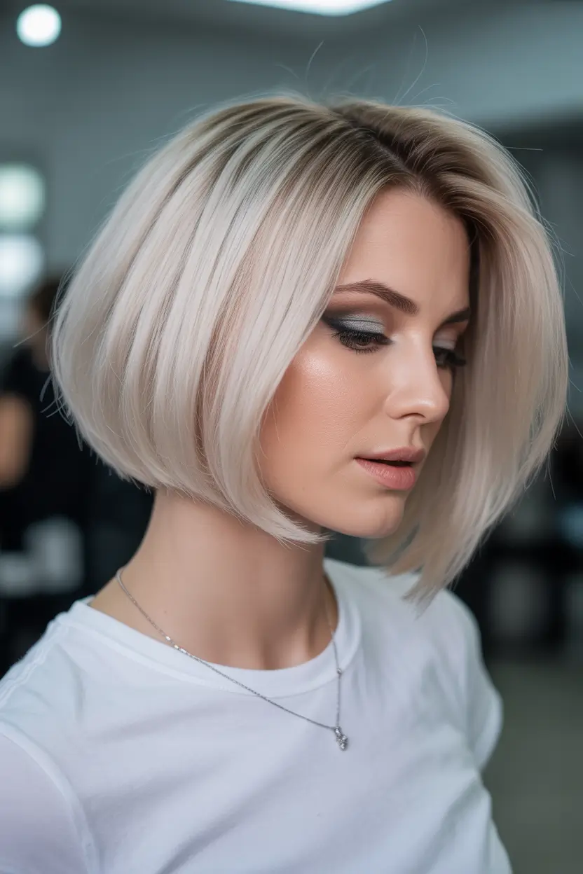 spring french bob haircut 2026 Platinum Voluminous French Bob with Soft Curve