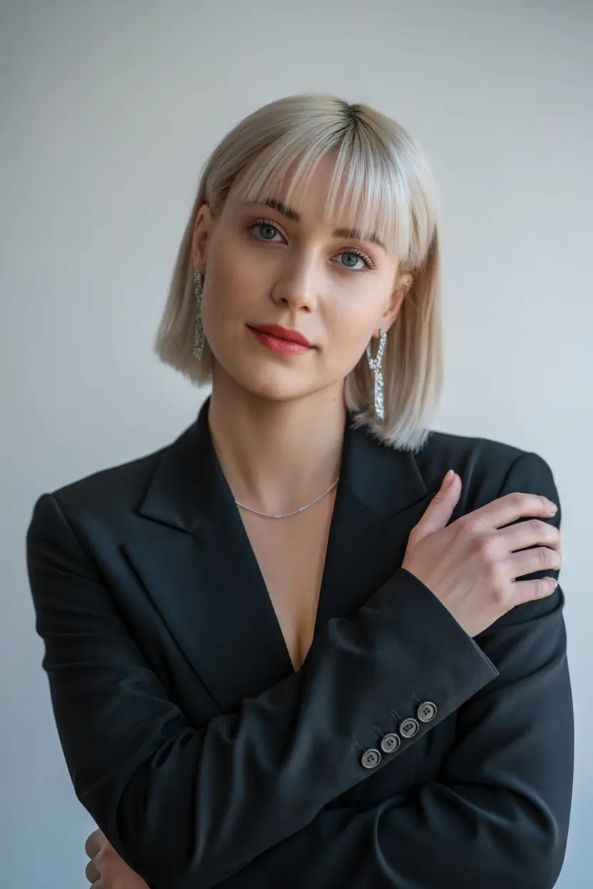 spring french bob haircut 2026 Soft Champagne Bob with Micro Fringe