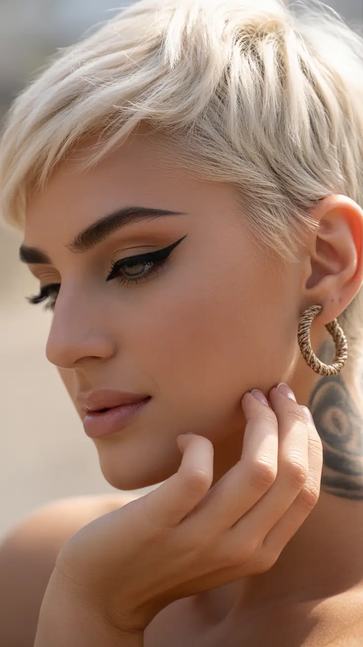 spring french bob haircut 2026 Ultra Short Pixie Bob Hybrid in Icy Blonde