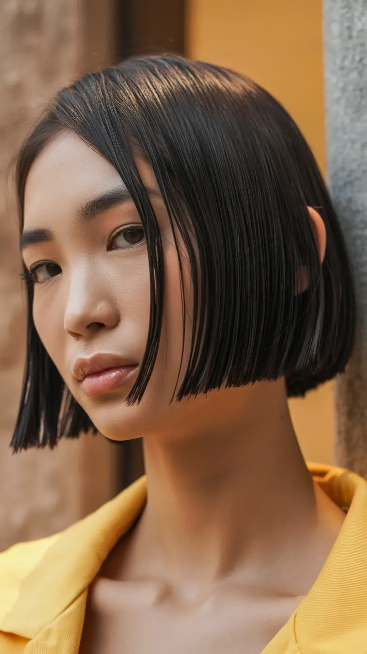 spring french bob haircut 2026 Glossy Center Part with Minimalist Edge