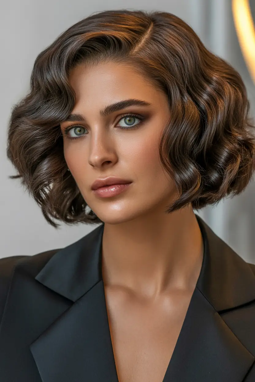spring french bob haircut 2026 Vintage-Inspired Curly French Bob with Sculpted Waves