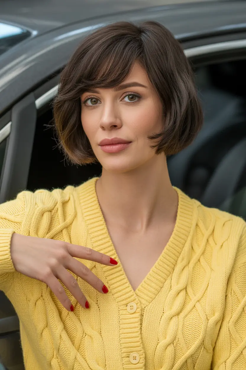 spring french bob haircut 2026 Soft Brunette French Bob with Feathered Fringe