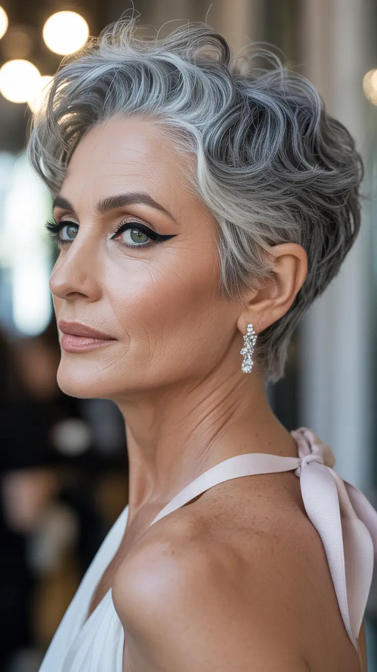 spring Haircuts for Women Over 50 2026 Short Shag Grey