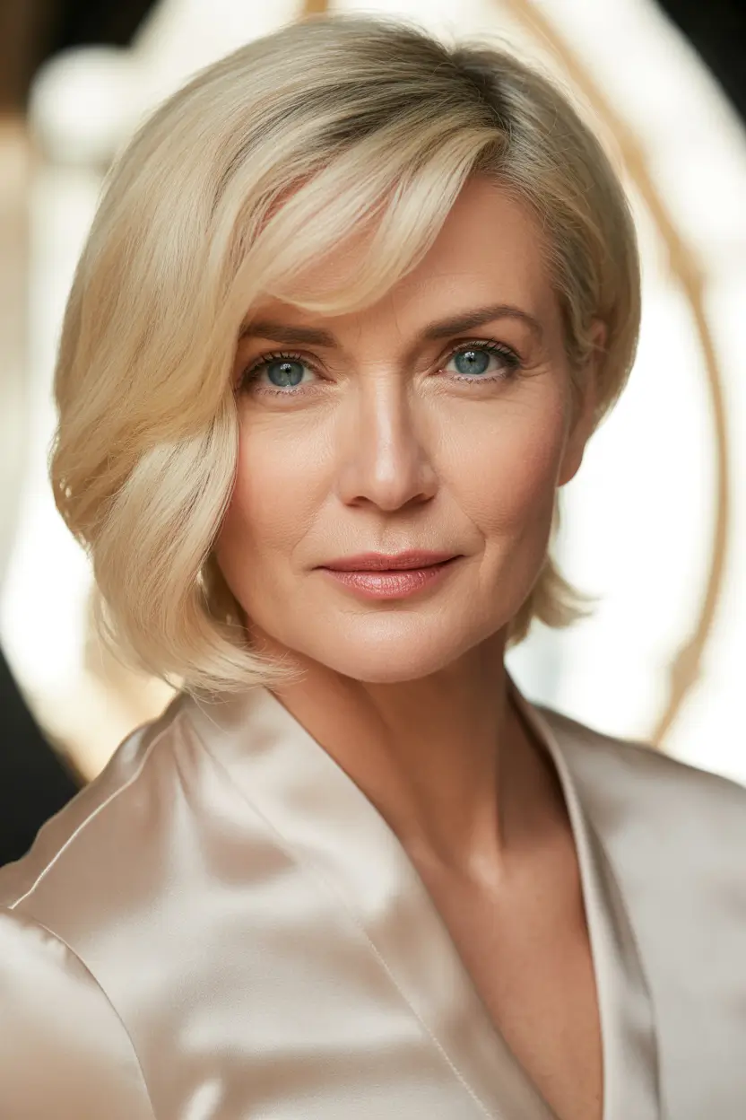spring Haircuts for Women Over 50 2026 Blonde Bob Bangs