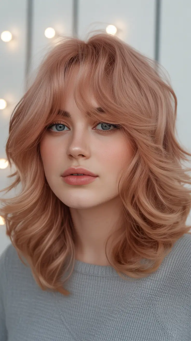 spring mid length haircut 2026 Polished Brunette Waves With Soft Fringe