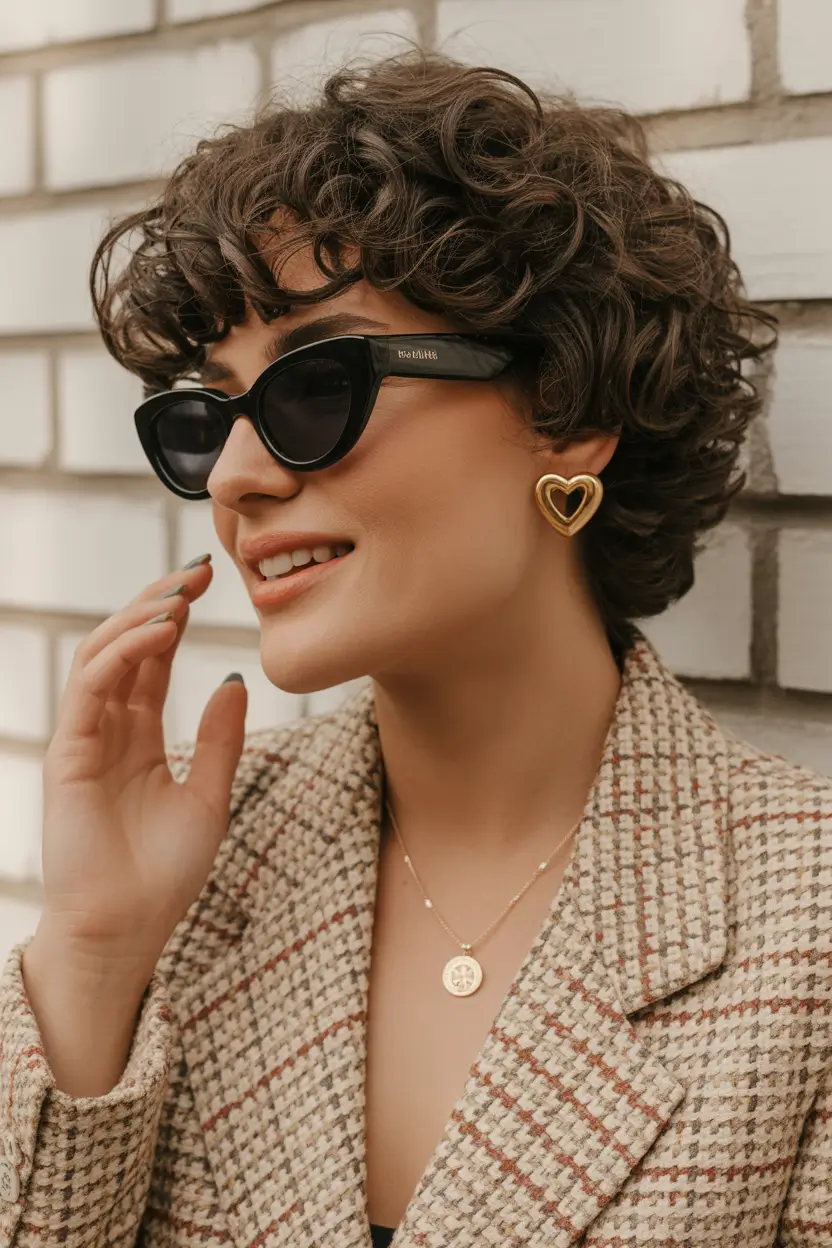 spring mid length haircut 2026 Classic Curly Crop with Structured Shape