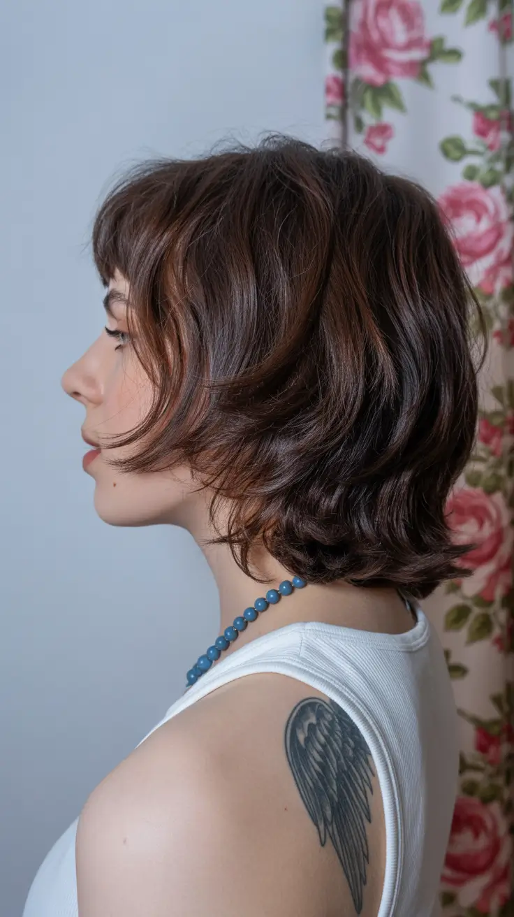 spring mid length haircut 2026 Chocolate Brown Mid-Length With Wispy Fringe