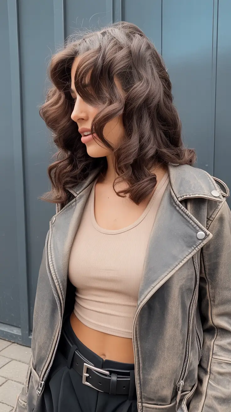 spring mid length haircut 2026 Glossy Mid Length Waves with Curtain Flow