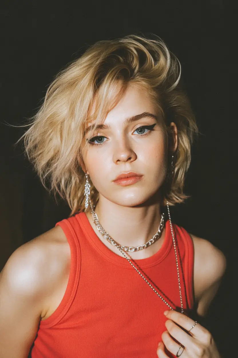 spring mid length haircut 2026 Edgy Textured Blonde With Side Sweep