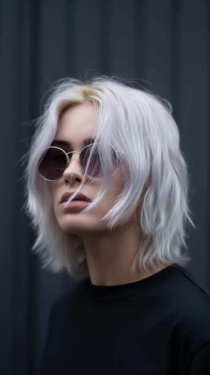 spring mid length haircut 2026 Ice Platinum Shag With Airy Texture