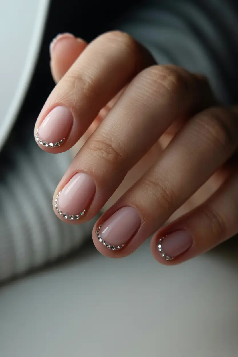 classy spring nails 2026 Chic Crystal-Lined Almond Short