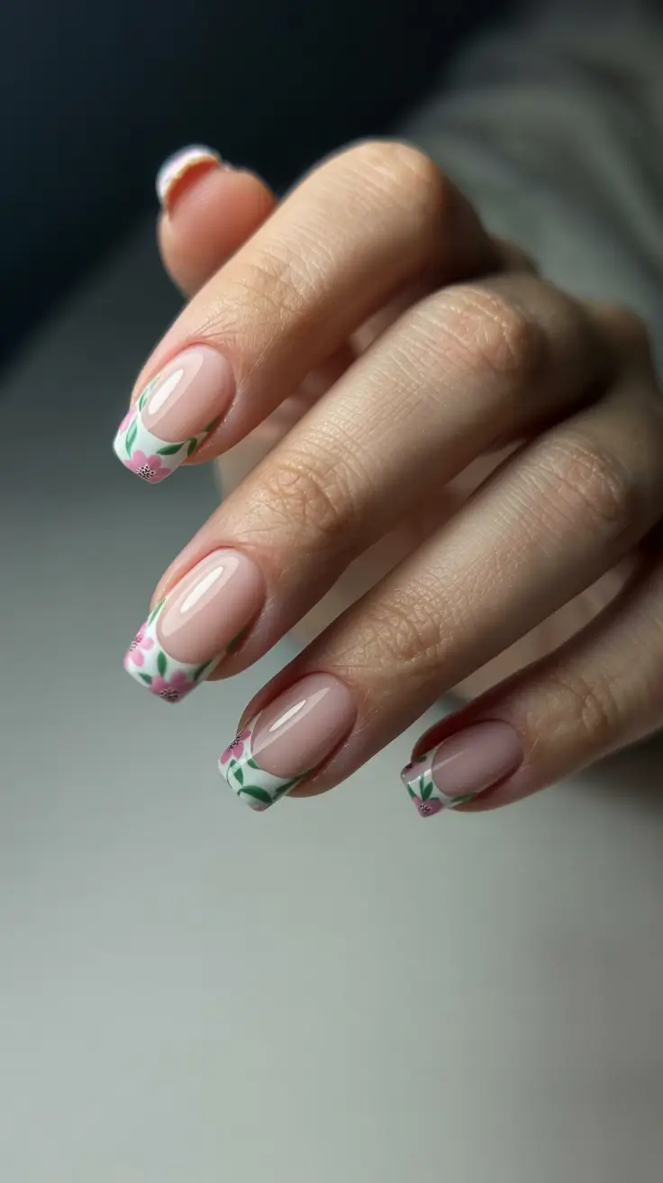 classy spring nails 2026 Short Almond Floral French