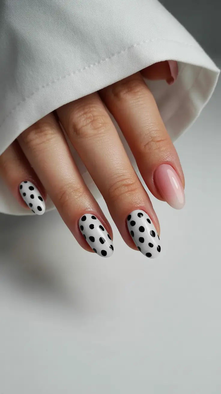 classy spring nails 2026 Almond Polka Dot Contrast