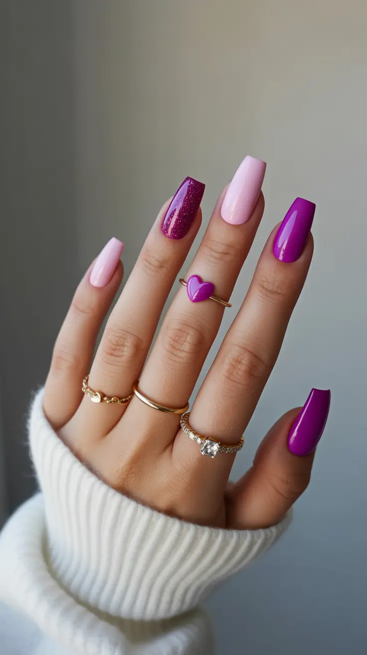 cute cool spring nails 2026 Pink and Purple Gradient Nails With Glossy Shine